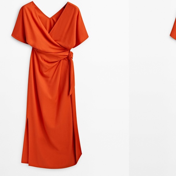 =MassimoDutti- CROSSOVER MIDI DRESS WITH TIE DETAIL In Size M - Picture 6 of 14
